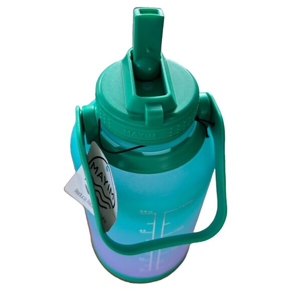 NWT Mayim Motivational Sports Water Bottle Green and  Purple w/ Handle 54 ounces - Picture 3 of 5